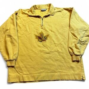 Vintage fall autumn quarter zip yellow collared sweatshirt‎ size S/M